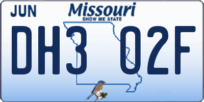 MO license plate DH3O2F