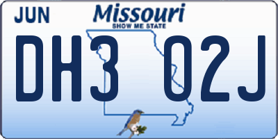 MO license plate DH3O2J