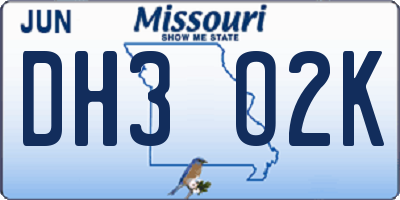 MO license plate DH3O2K