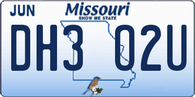 MO license plate DH3O2U