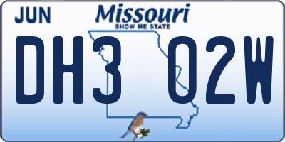 MO license plate DH3O2W