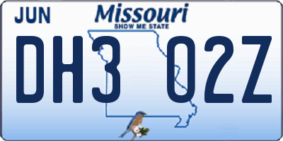 MO license plate DH3O2Z