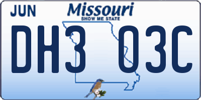 MO license plate DH3O3C