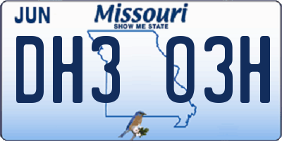 MO license plate DH3O3H