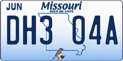 MO license plate DH3O4A