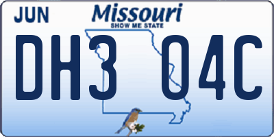 MO license plate DH3O4C