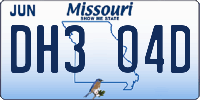 MO license plate DH3O4D