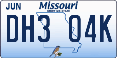 MO license plate DH3O4K