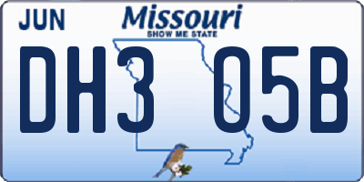MO license plate DH3O5B