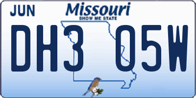 MO license plate DH3O5W