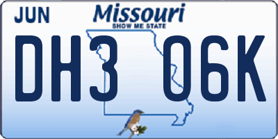 MO license plate DH3O6K