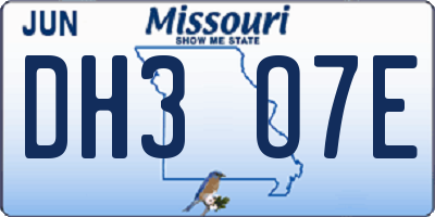 MO license plate DH3O7E