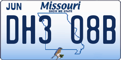 MO license plate DH3O8B