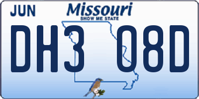 MO license plate DH3O8D