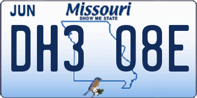 MO license plate DH3O8E
