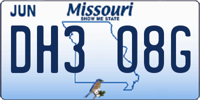 MO license plate DH3O8G