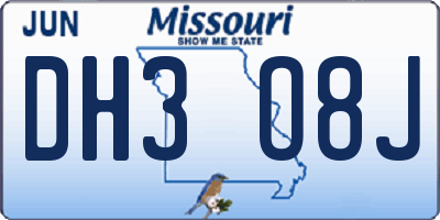 MO license plate DH3O8J