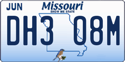 MO license plate DH3O8M