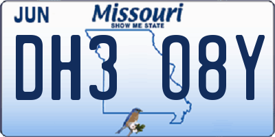 MO license plate DH3O8Y