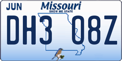 MO license plate DH3O8Z