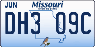 MO license plate DH3O9C