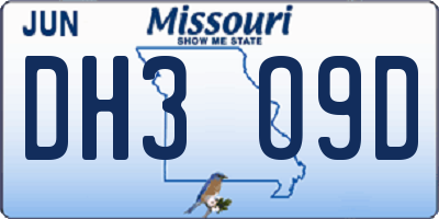 MO license plate DH3O9D