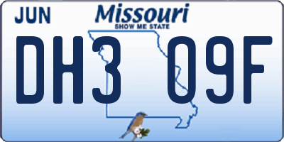 MO license plate DH3O9F