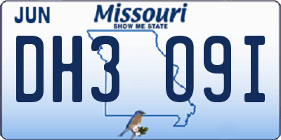 MO license plate DH3O9I