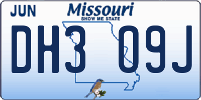 MO license plate DH3O9J