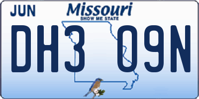 MO license plate DH3O9N