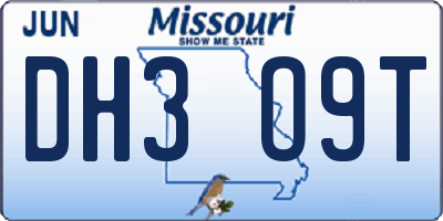 MO license plate DH3O9T