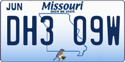 MO license plate DH3O9W