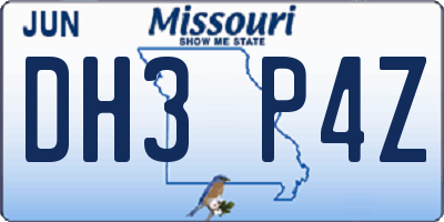 MO license plate DH3P4Z