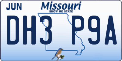 MO license plate DH3P9A
