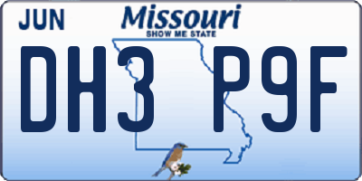 MO license plate DH3P9F
