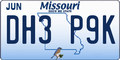 MO license plate DH3P9K