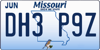 MO license plate DH3P9Z