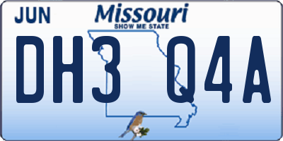 MO license plate DH3Q4A