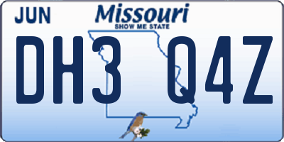 MO license plate DH3Q4Z