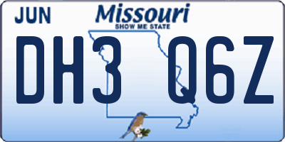 MO license plate DH3Q6Z