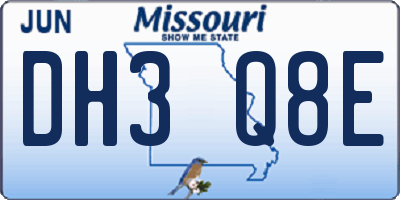 MO license plate DH3Q8E