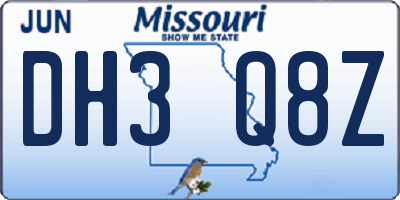 MO license plate DH3Q8Z