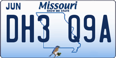 MO license plate DH3Q9A