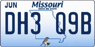 MO license plate DH3Q9B