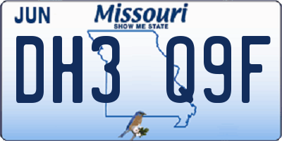 MO license plate DH3Q9F