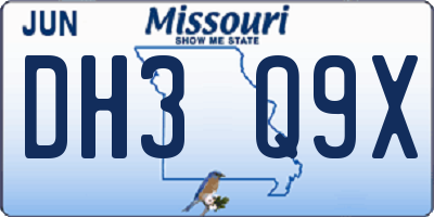 MO license plate DH3Q9X