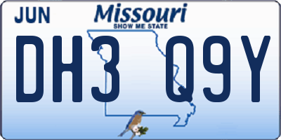 MO license plate DH3Q9Y