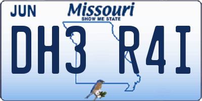 MO license plate DH3R4I