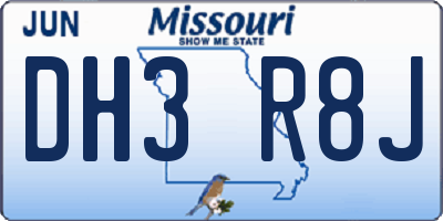 MO license plate DH3R8J