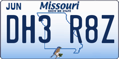 MO license plate DH3R8Z